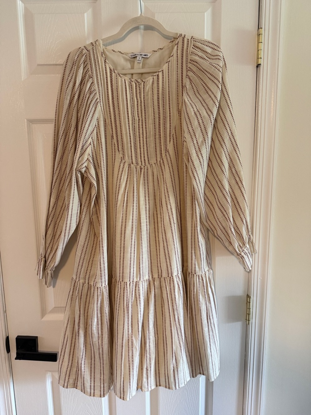 Elizabeth and James Cream Striped Long Sleeve Tiered Dress